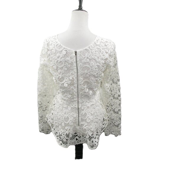 Avec White Open Knit Crochet Long Sleeve Top Size Large - Picture 3 of 7
